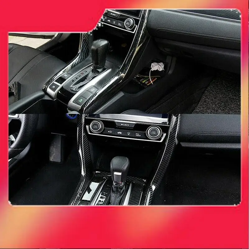 

2 шт., накладка на панель переключения передач из углеродного волокна для Honda Civic 10th 2016-2019-M54K