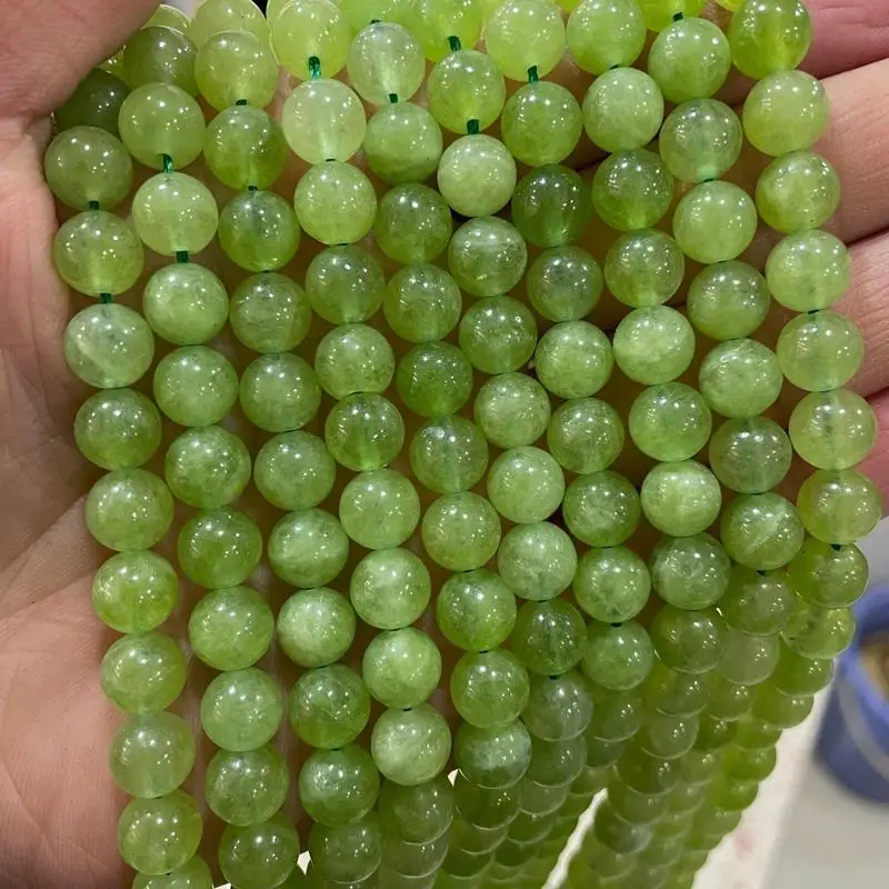 

Круглая бусина из натурального перидота с отверстиями, полудрагоценный драгоценный камень для аксессуаров своими руками, бусины