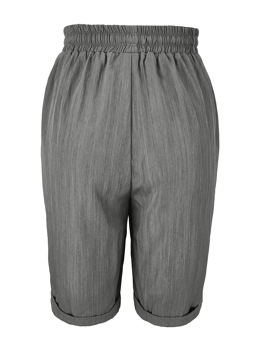 Damen-Sommer-Shorts mit Textur, knielang, elastische Taille, Kordelzug, lockere Bermuda-Hose mit weitem Bein und Taschen, Streetwear – Detail 6