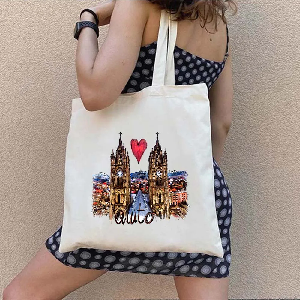 Kyiv Budapest Jakarta Quito Sofia Columbia Brussels Map Travel City Watercolor Painting Canvas Shopping Cotton Totes Bag Handbag