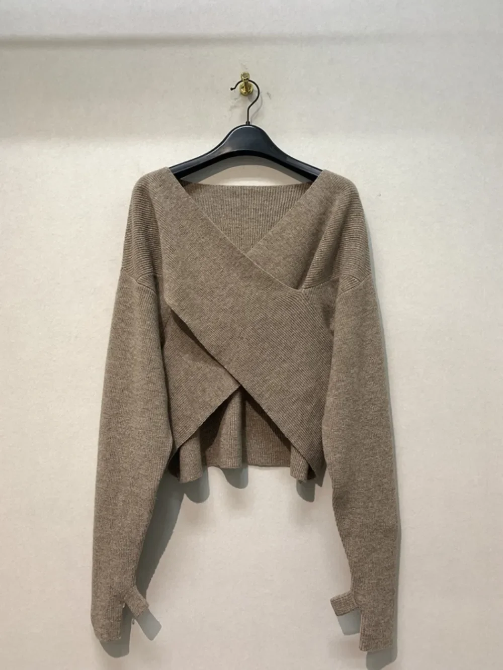 Kuzuwata New Fashion Cross Loose Temperament Sweaters Irregular Knit Pullover Casual Crop Top Japan Lazy Solid Sweet Knitted