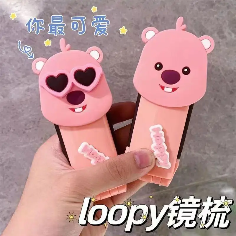 ループ付き折りたたみ式ミラーコーム,ネクタイ付きミラー,かわいい漫画,学生,女の子,便利,便利,エアバッグ,小さなギフト,新しい