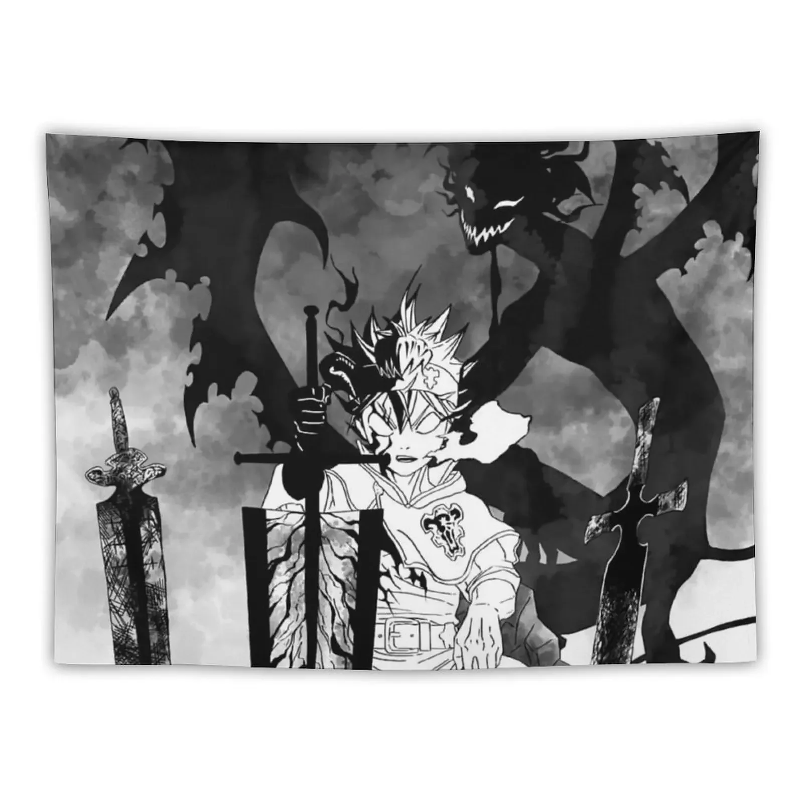 three sword asta and devil Tapestry Funny Japanese Room Decor Cute Room Decor Room Ornaments Tapestry