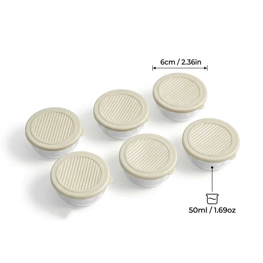 2/6 stuks 50ML Mini-sausbakje voor salade, draagbaar plastic bakje voor kruiden met deksel, herbruikbaar, lekvrij, voor dipsaus