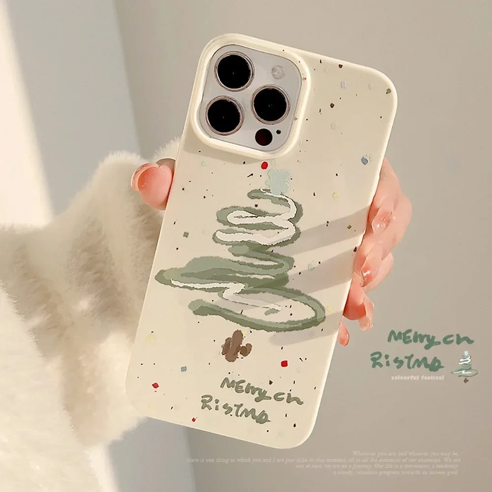 Graffiti Matcha ice cream Christmas tree art Phone Case For iPhone 16 15 14 13 12 11 Pro Max Xr 14 16 Plus Case Cute Soft Cover