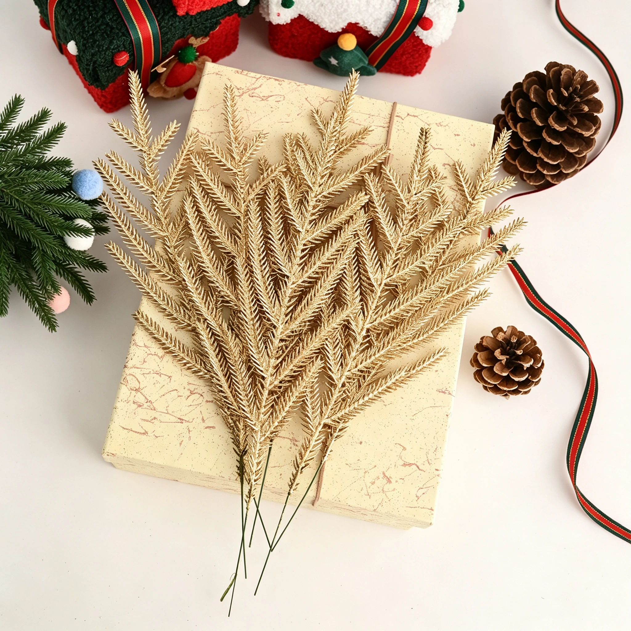 10/20pcs Artificial Plants Plastic Pine Needle Christmas Tree Filler Outdoor Wedding Garden Party Home Table Vase DIY Decoration