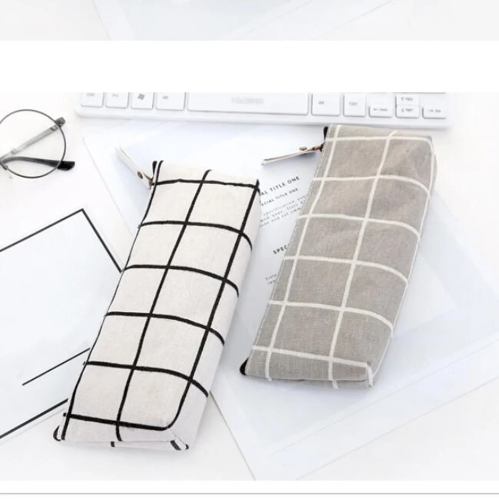 

2pcs Pen Bag Large Capacity Striped Canvas Pencil Case Stationery Storage Student Organizer Pouch Durable Washable