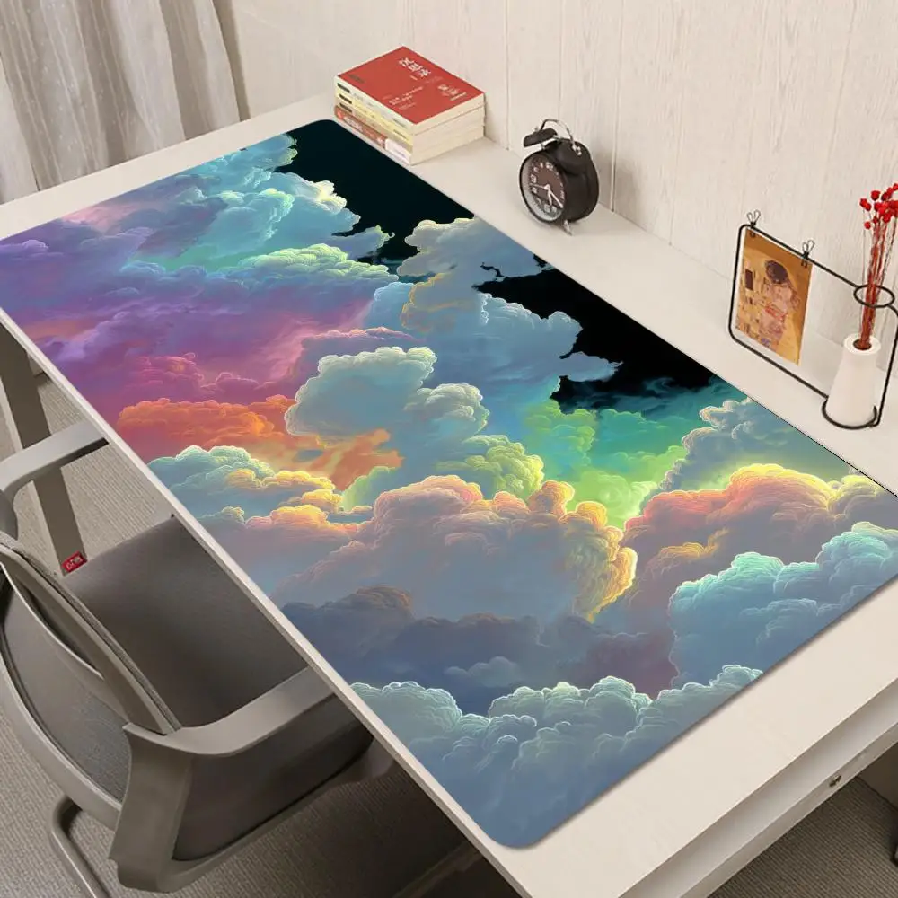 قوس قزح الغيوم ماوس الوسادة متعددة الحجم عدم الانزلاق الألعاب ماوس الوسادة ألعاب الرياضة الإلكترونية ماوس حصيرة لعبة لوحة المفاتيح الميكانيكية XXL حصيرة مكتبية