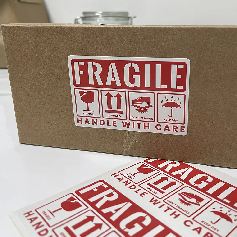 10-50pcs Fragile Handle With Care Warning Stickers Self Sealing Adhensive Business Don\'t Fall Express Shipping Thank You Labels