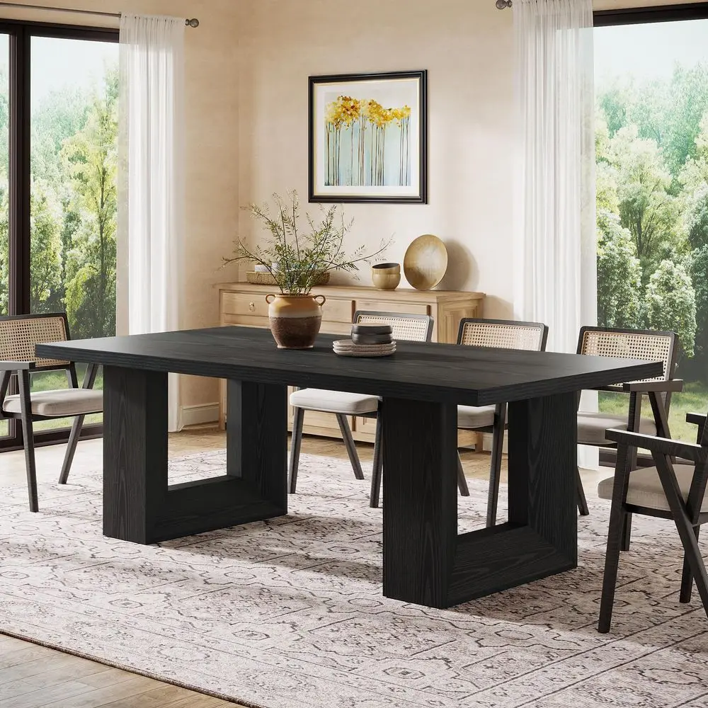 

Farmhouse Dining Table, 63Inch Rectangular Kitchen Table with Strong Geometric Frame for Kitchen amp Dining amp Living Room Bla