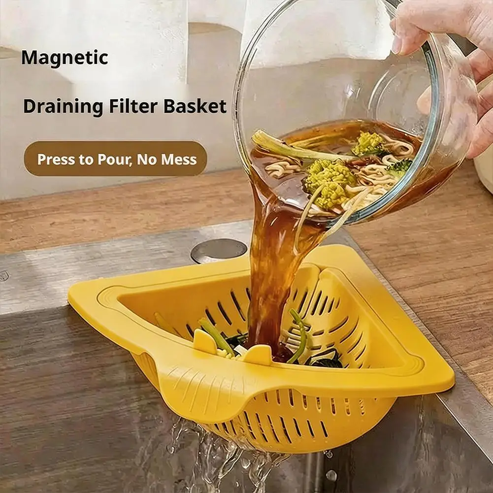 Kitchen Triangular Sink Drain Basket Food Waste Strainer Filter Hanging Corner Vegetable Fruit Colander Sponge Holder Organizer