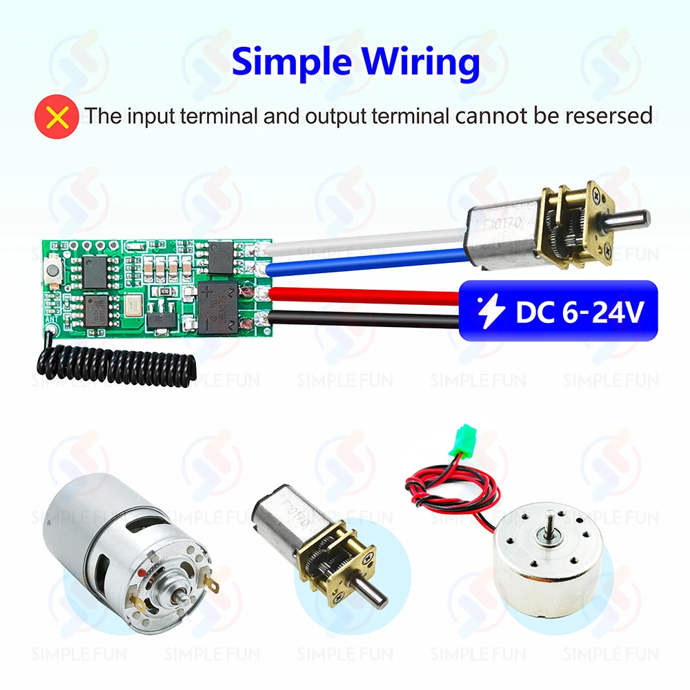 433 ميجا هرتز تيار مستمر محرك صغير لاسلكي التبديل تيار مستمر 6 فولت 12 فولت 18 فولت 24 فولت وحدة تحكم المحرك الصغيرة ، 50 متر الارسال ، للمحرك إلى الأمام عكس توقف/DIY