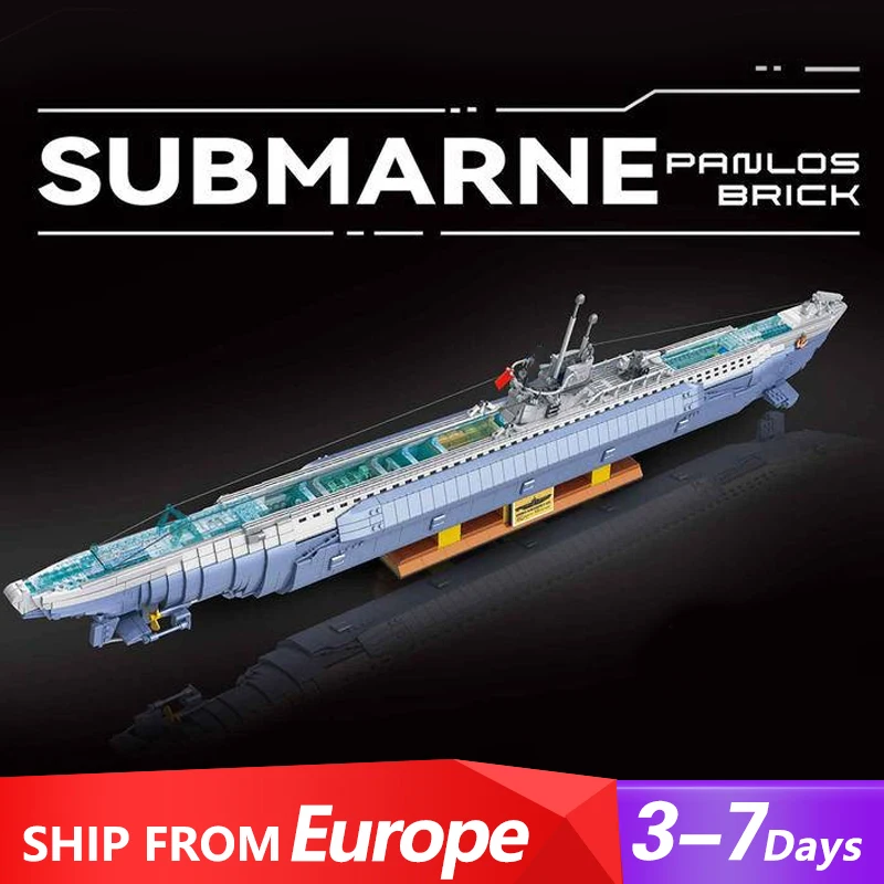 German U-shaped Submarine Ship WW2 Building Blocks, 6122 pcs U Boat Military Aircraft Carrier Clamping Buildings Model Kit Set