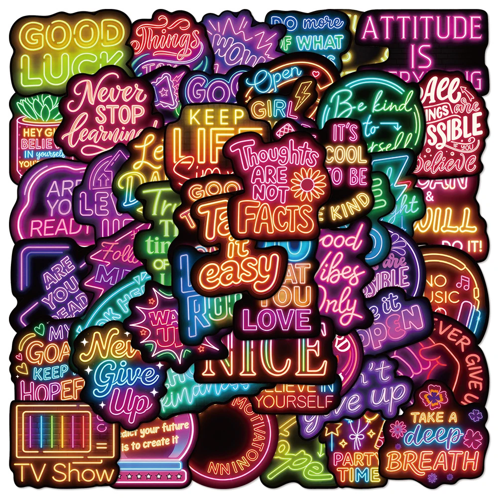 10/30/50pcs Funny Neon Inspirational Phrases Stickers Cartoon Positive Affirmation Quote Decals Scrapbook Laptop Phone Sticker