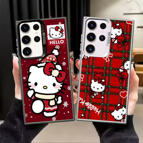 Case for Samsung Galaxy S23 S25 S20 Plus S21 S23 S22 Note 20 Ultra S24 FE Back Phone Cover Red Hello Kitty Christmas