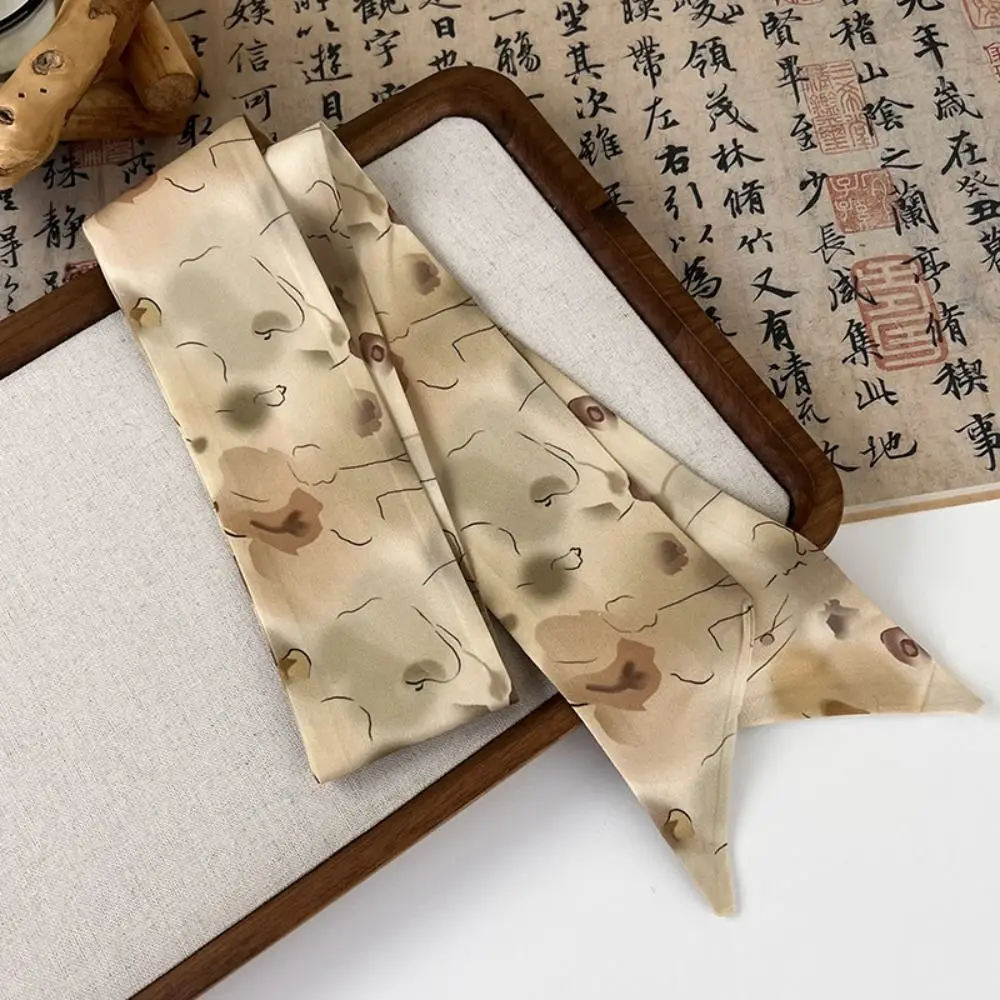 

Minimalist Style Long Ink Painting Silk Scarf Ribbon Printed Scarf Long Silk Scarf Hair Tie Headdress Ancient Hair Band Headband