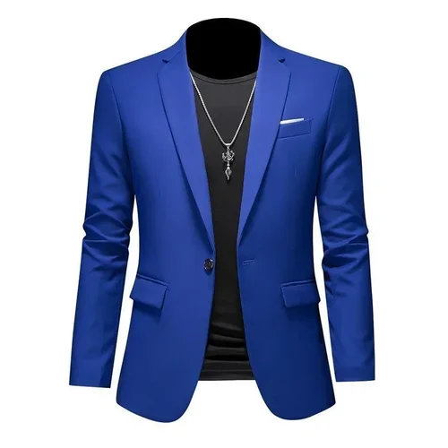 Imagen 2 del producto Blazer informal de negocios para hombre, de Color sólido traje de boda, chaqueta, vestido, ropa de trabajo, abrigos de gran tamaño, ropa de marca masculina, esmoquin, nuevo