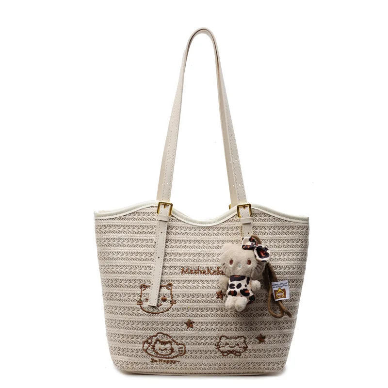 

2025 Summer New Seaside Vacation Wind Woven Bag - Women's Casual Simple Straw Commuter Large Capacity Tote Bag