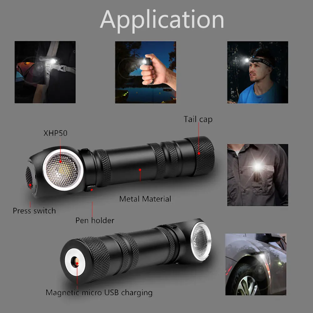 Camping Headlamp LED Head Torch Flashlight Fishing Headlight USB Magnetic attraction rechargeable Built-in 18650 battery Lantern