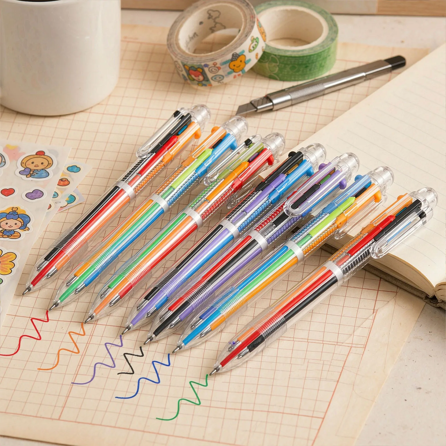 6-Color Retractable Ballpoint Pen Set Clear Barrel Multi-Color Writing Pens for Notes Journaling Planners Doodles TMZ