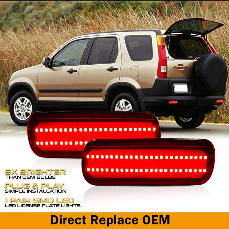 iJDM Car LED Bumper Reflector Lights For Honda CRV 2002-2004 Function as Tail,Brake & Rear Fog Lamps,12V Red