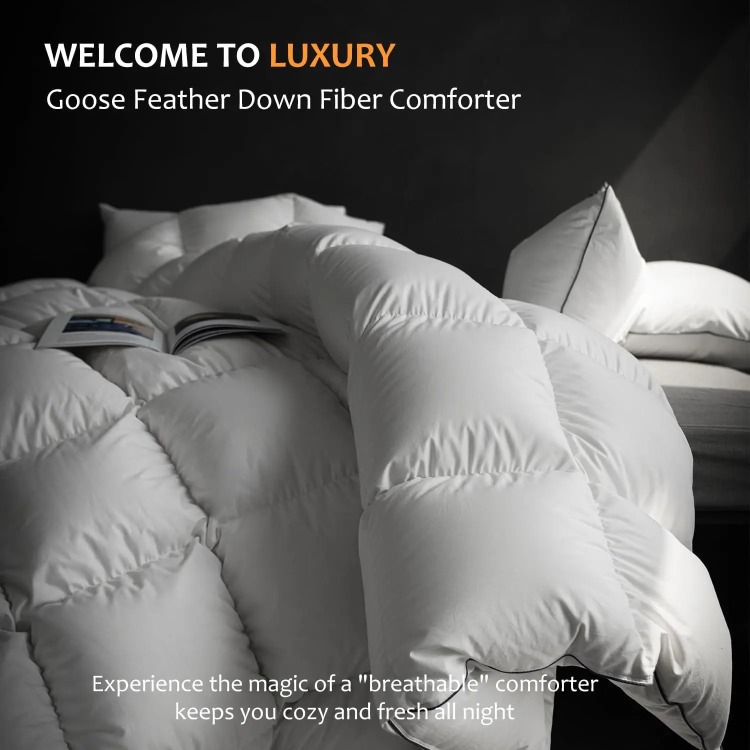 Goose Down Comforter King Size - 750 Fill Power All Season Duvet Insert, Medium Warmth Hotel Collection Bed Comforters, F