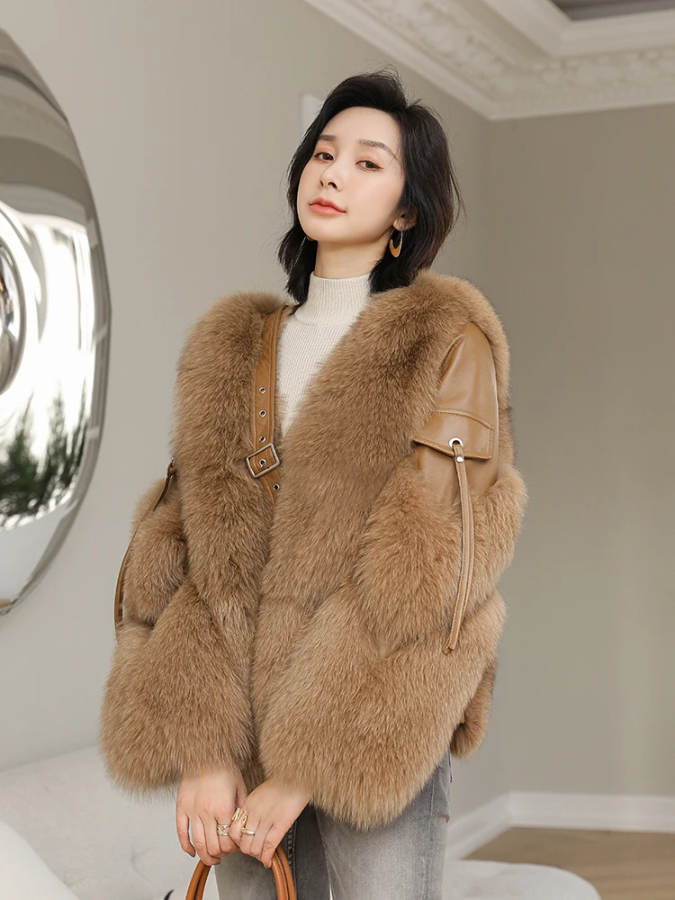 Natural Fox Fur Coat Women High-end Real Sheepskin Splice Warm Fur Jacket Female Short 2023 New Luxury Fox Furs Coats Lady