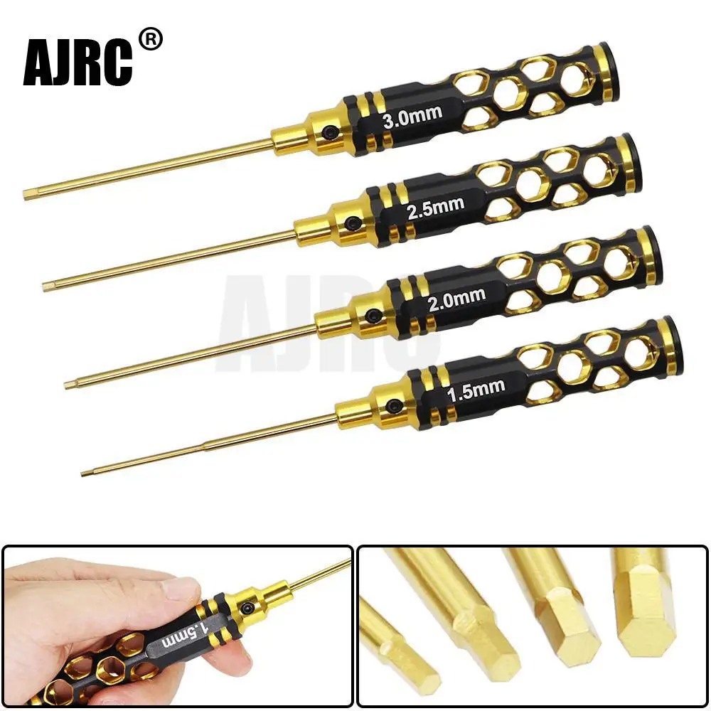 

AJRC 4Pcs 1.5 / 2.0 / 2.5 / 3.0 Honeycomb hollow light-feeling hexagonal screwdriver set for RC model car track SCX10 TRX4 TRX6