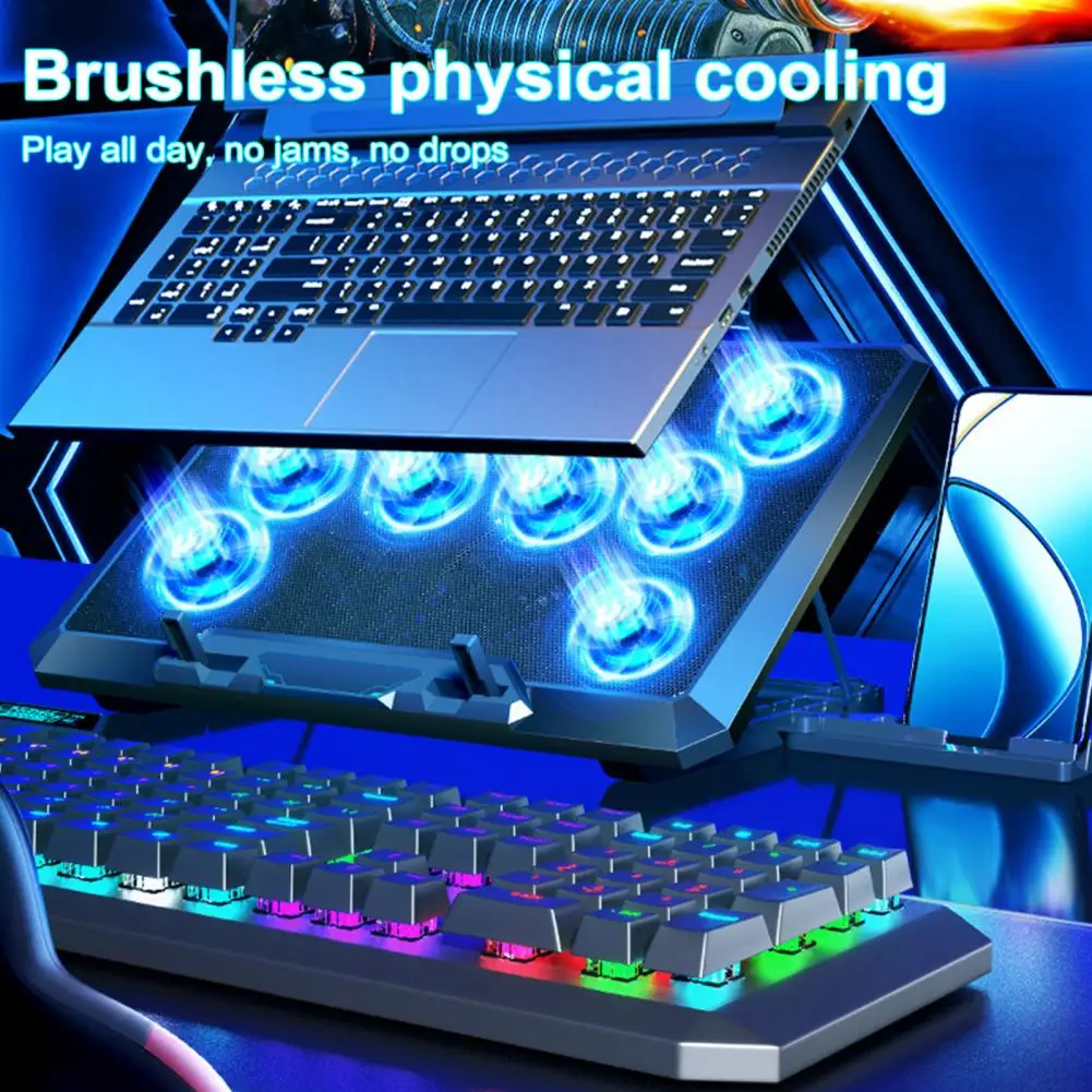 Laptop Cooling Pad 8 Cooling Fans Height Adjustable Strong Airflow Low Noise USB Powered Laptop Cooler Stand Notebook Cooler