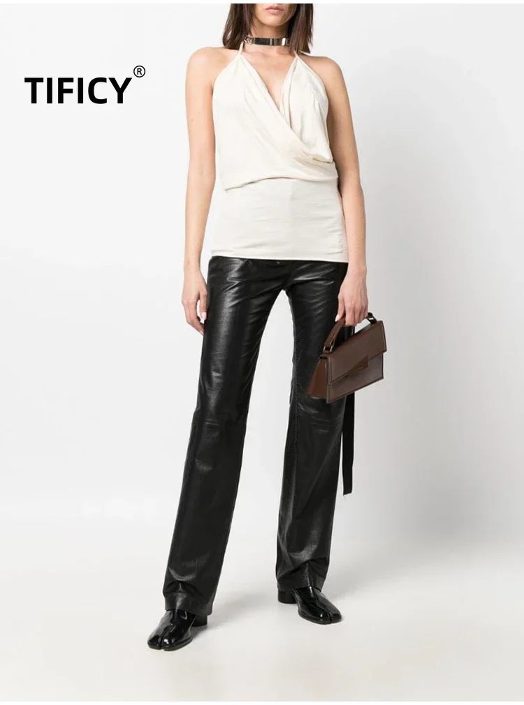 High Quality Tees Tshirt Top Women's Spring/Summer Dropped Neck Wrap Sleeveless Silk Smooth Knitted Spicy Girl Tank Top