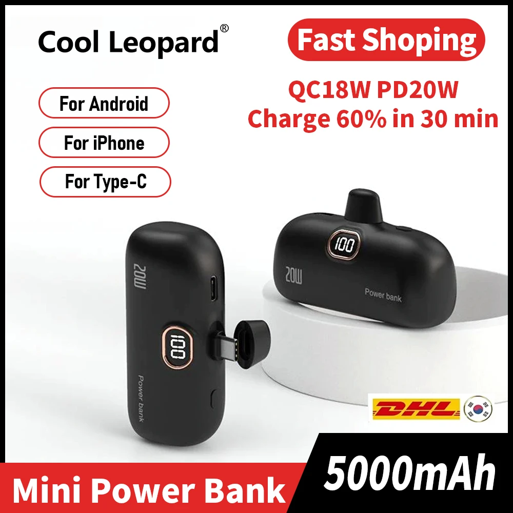 

Mini Power Bank 5000mAh Fast Charge Built in Cable Emergency Start Powerbank External Battery Portable Charger For iPhone Xiaomi