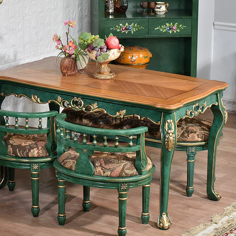 

American-Style Solid Wood Dining Table and Chair Rectangular Small Apartment Coffee Shop Small Square Table Combination