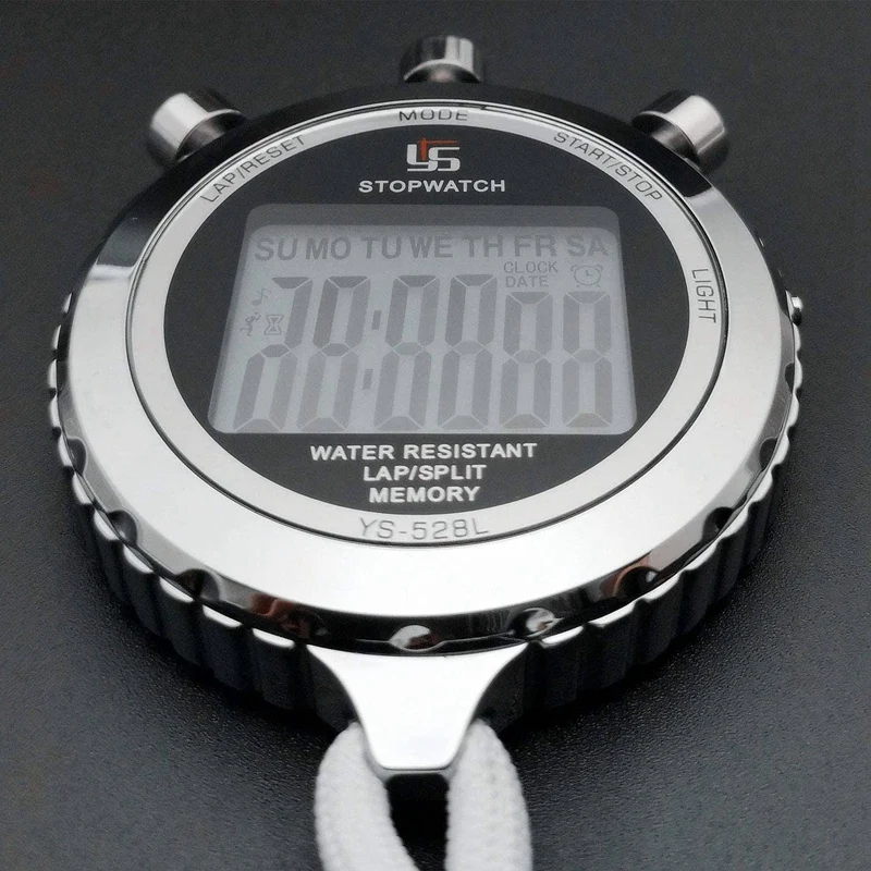 YS cronometro digitale Timer Metal Stop Watch con retroilluminazione, Timer cronometro a 2 giri per competizione sportiva