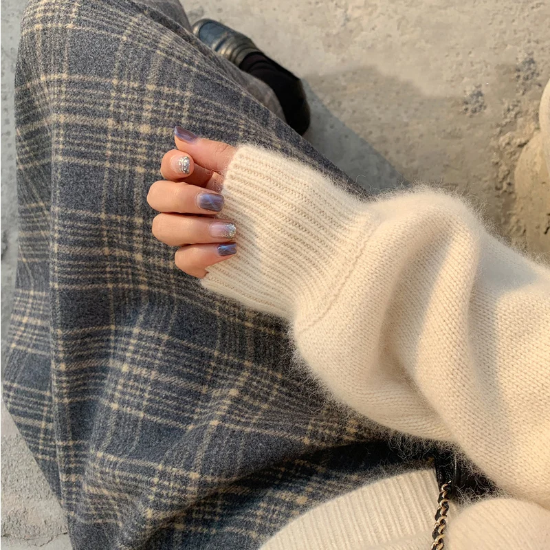 

High Waist A-Line Skirt Tweed Plaid Pattern Autumn Winter Women's Faion Commute Sle High End Brand Zipper Closure