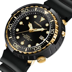 FOXBOX Mens Watches 5ATM Sports Waterproof Quartz Wristwatch Luminous Clock with Steel Bezel Watch for Men Male Clock+Watch Box
