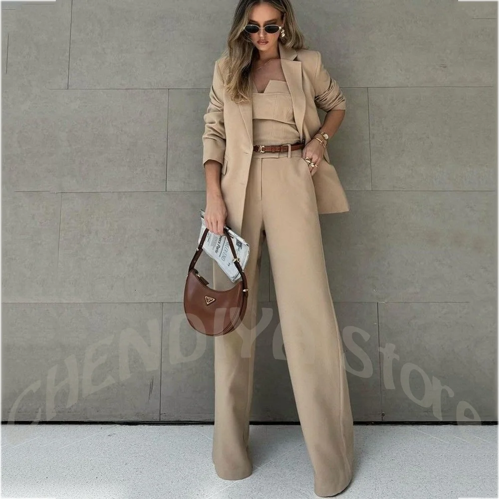 Tailored 2 Piece Women's Suit Set Notched Lapel Long Sleeve Blazer Trousers for Office Work Business Meeting Formal Events