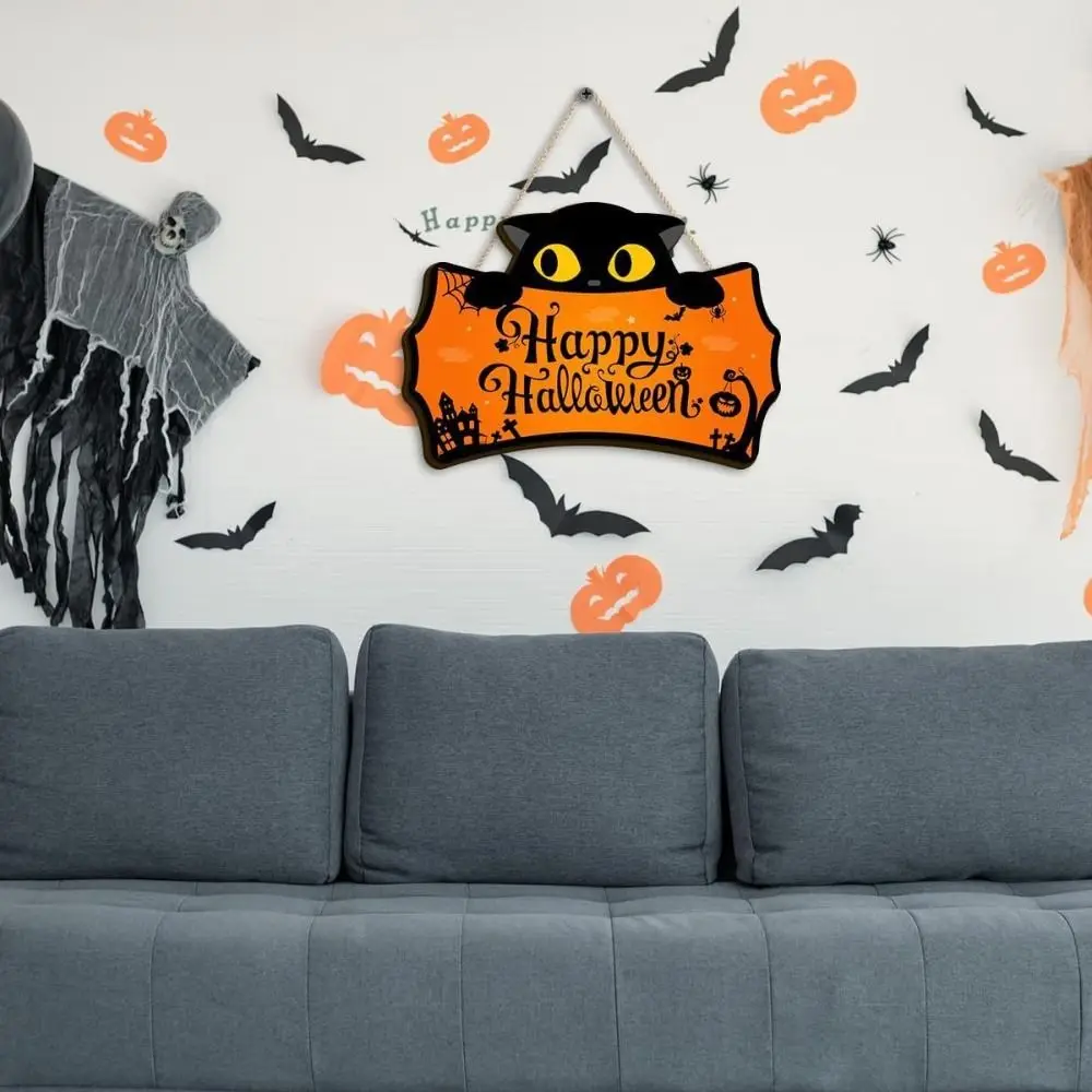 

Wooden Spooky Halloween Welcome Door Sign Funny Creative Ghost Cat Pumpkin Hanger Wreath Cute Cartoon Wall Hanging Pendant