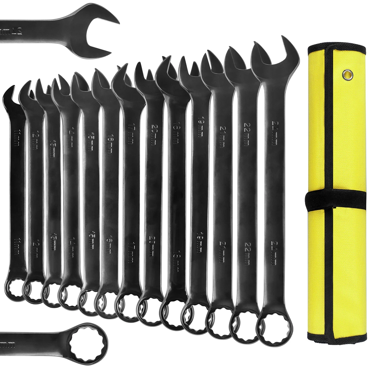 Combination Wrenches,  Metric Wrench Set 6-24mm, Tough Black, With Storage Bag, Motorcycle Maintenance Toolkit