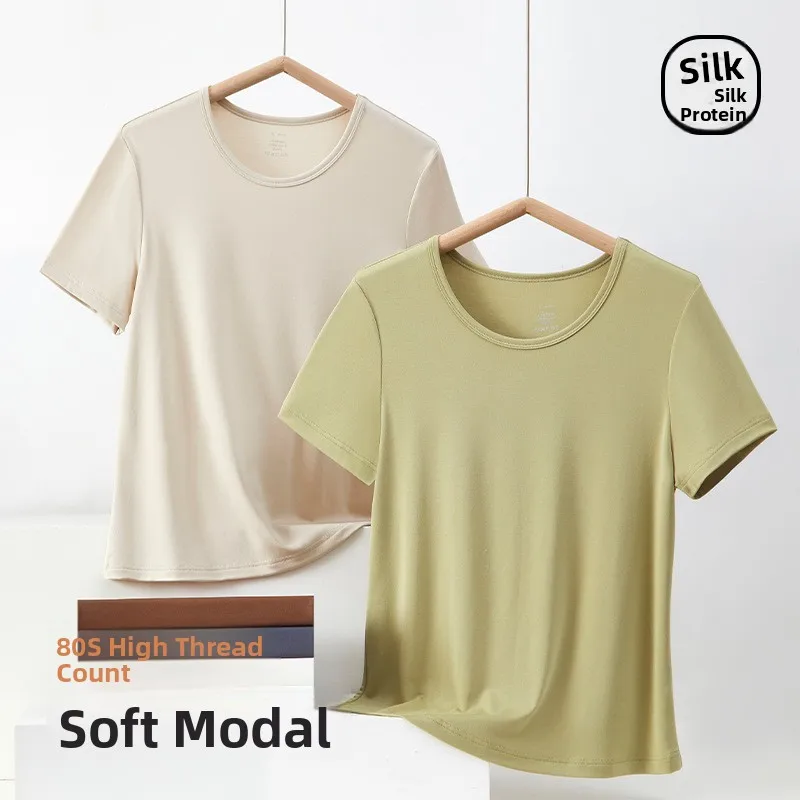 Maglietta da donna in modale proteico di seta oulder orsved Ele Faionable Top da donna per la stagione autunnale al 00% Altro materiale