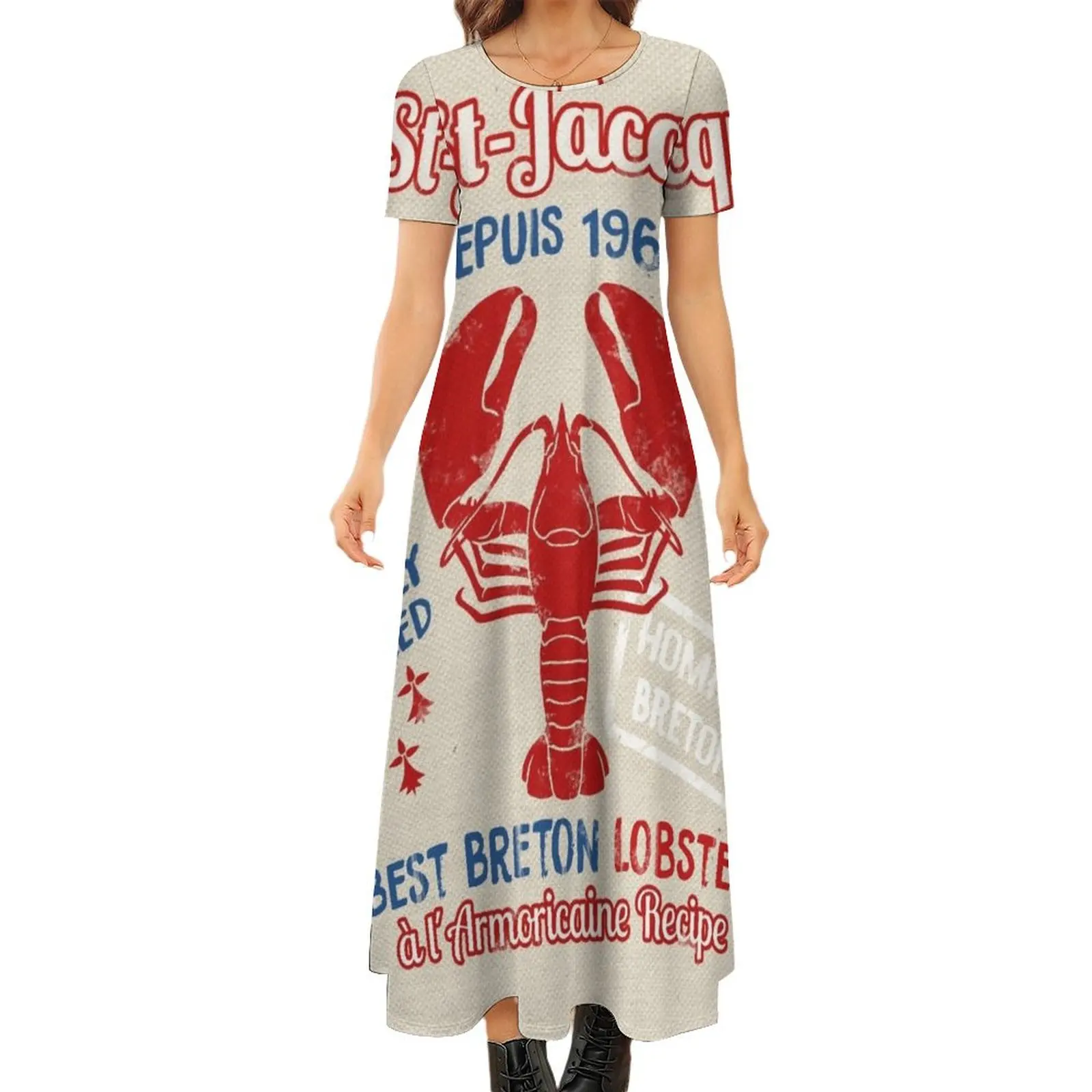 

Le St-Jacques Lobster Shack Round Neck Short Sleeve Dress dresses for women 2024 luxury designer party dress for women