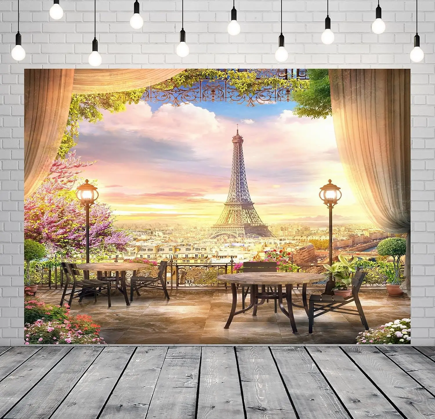 Ultra Large Romantic Paris Tapestry Wall Hanging Eiffel Tower Sunset Decor Polyester Fabric Outdoor Patio Backdrop Art Print for