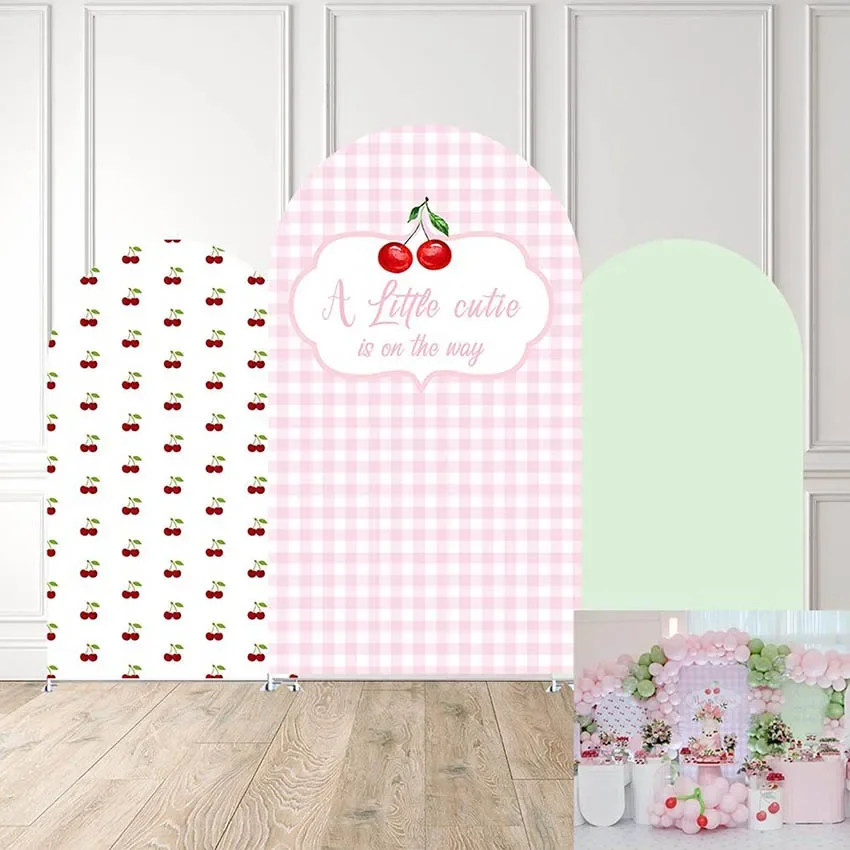 

Mehofond Custom 2-Sided Little Cutie Cherry Berry First Girls Birthday Party Baby Shower Covers Chiara Arch Decor Backdrop Photo