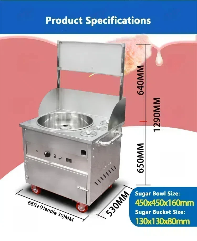 Vertical Gas Or Electric Cotton Candy Floss Machine with Cart Floor Design Cotton Candy Machine with 3 Sugar Barrels