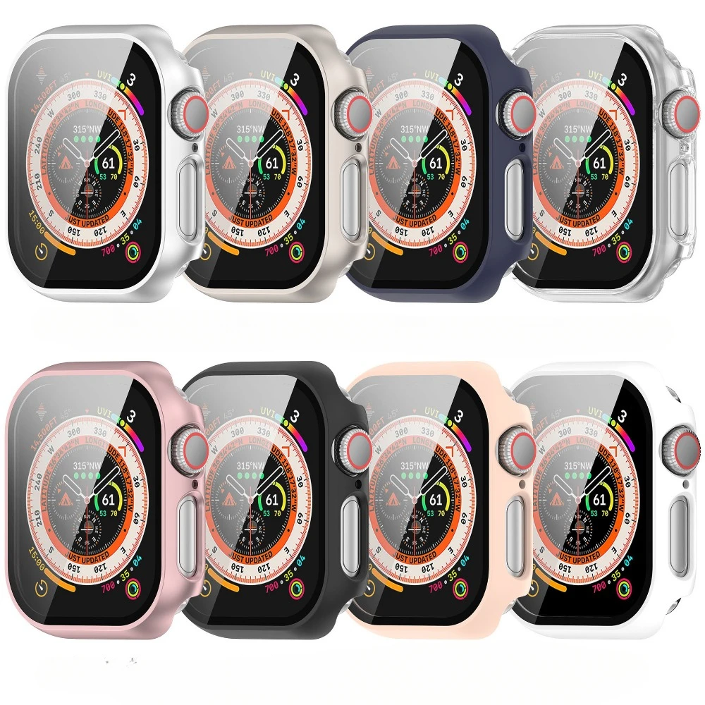 PC Case+Tempered Glass For Apple Watch Series 10 Full Cover Screen Protector Smartwatch Bumper Cleaning cotton For Apple Watch