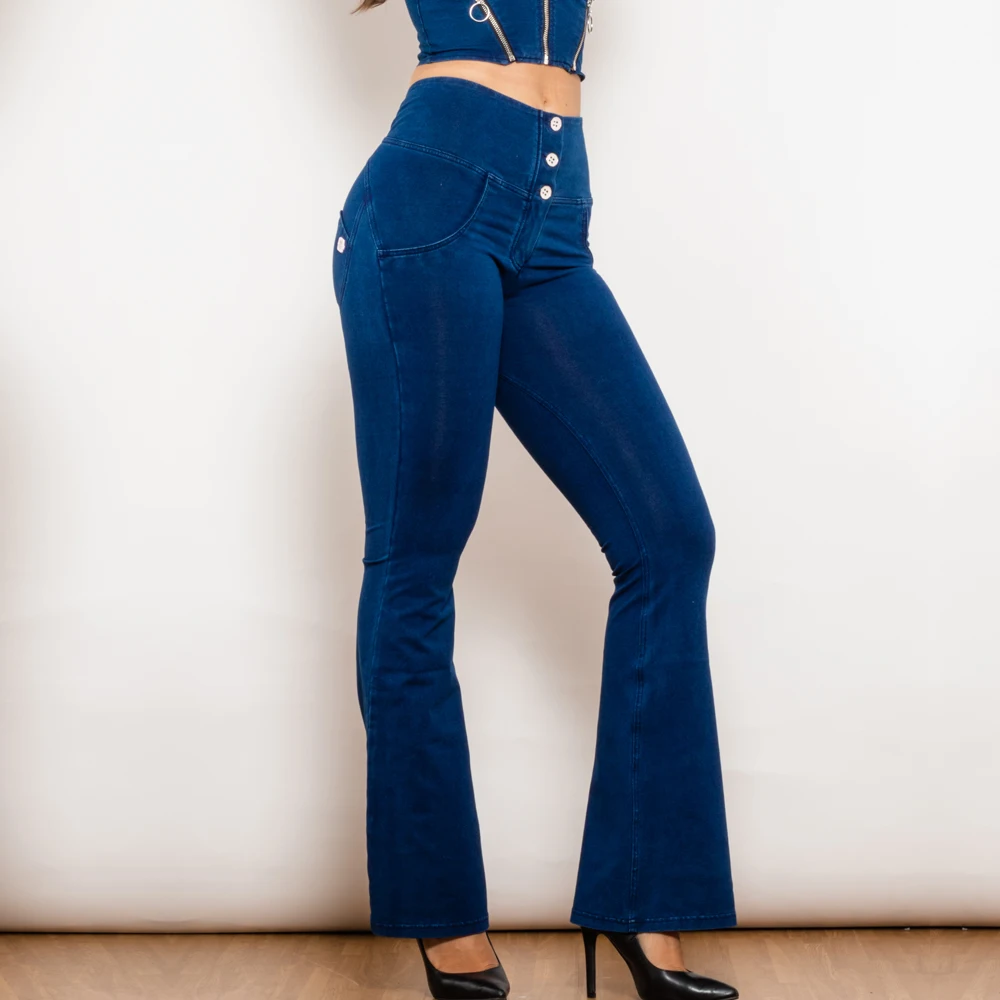 Shascullfites Melody Bum Lift Jeans Dark Blue Flared Jeans Button Up Jeans High Waist Jeans Shaping Jeans Jeggings