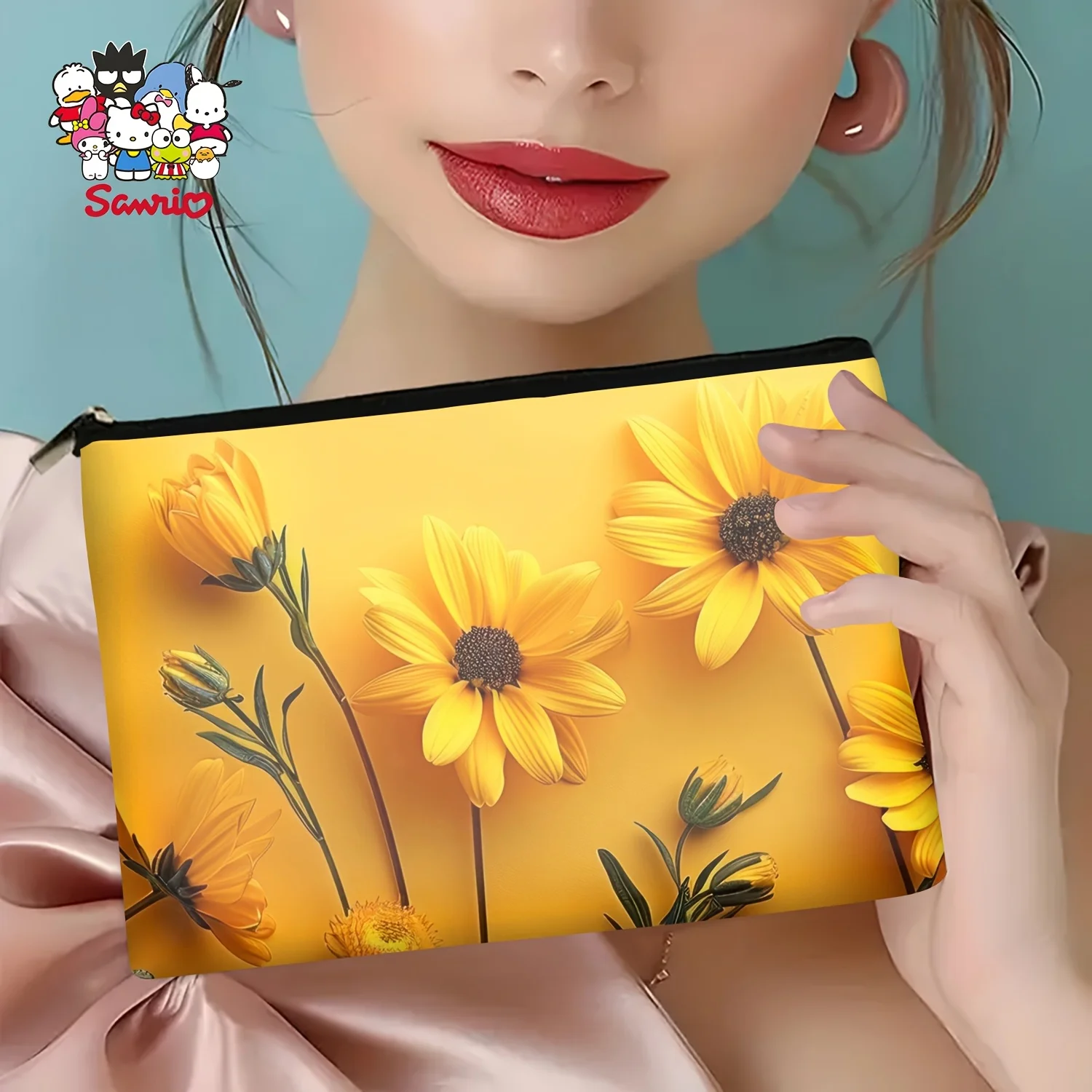 1 Piece Yellow Sunflower Pattern Makeup Bag - Multifunctional Zipper Pouch for Women, Jewelry Storage Bag, Perfect Travel Zipper Organizer, Fun Birthday Gift