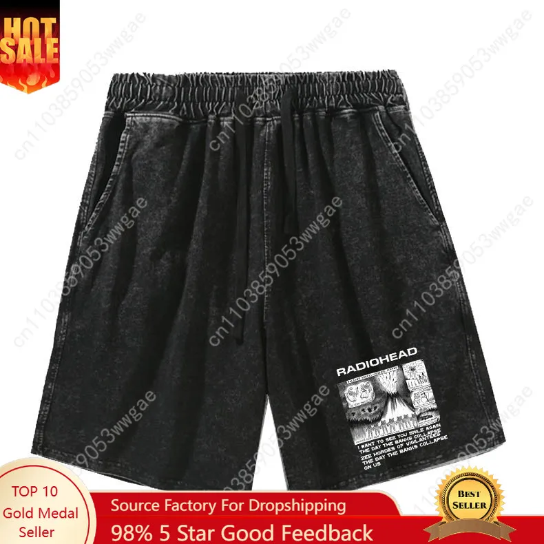 

Radiohead Rock Band Shorts Mens Womans Retro Short Pants Vintage Cotton High Quality Elastic Soft Beach Shorts Customized Pant