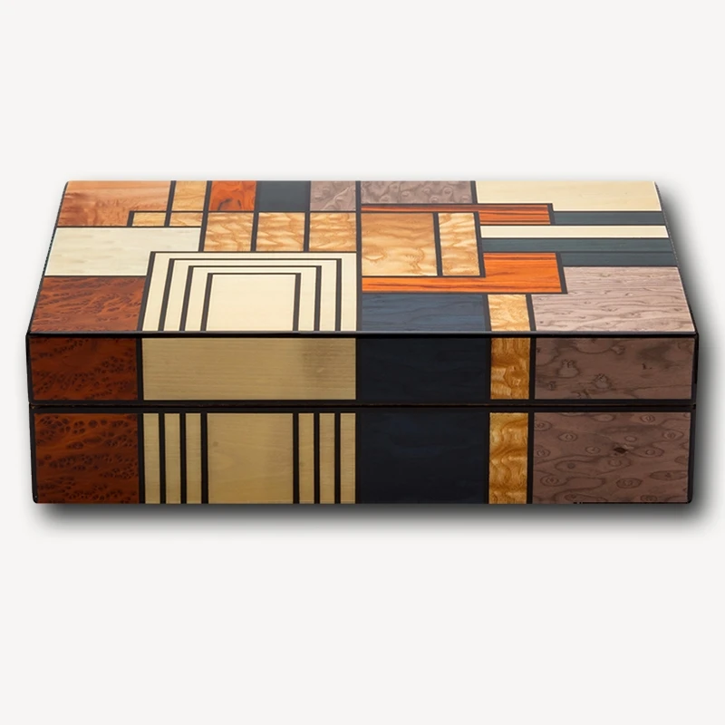 LUBINSKI Cigar Box Snowwood Creative Wood Grain Patchwork Large Capacity Cigar Moisturizing Box Cigarette Box