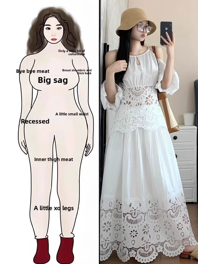 

Summer Faion Set Women's plus Size Lace Hollow out oulder Top f Skirt Small Fraance Sle Beautiful Dr