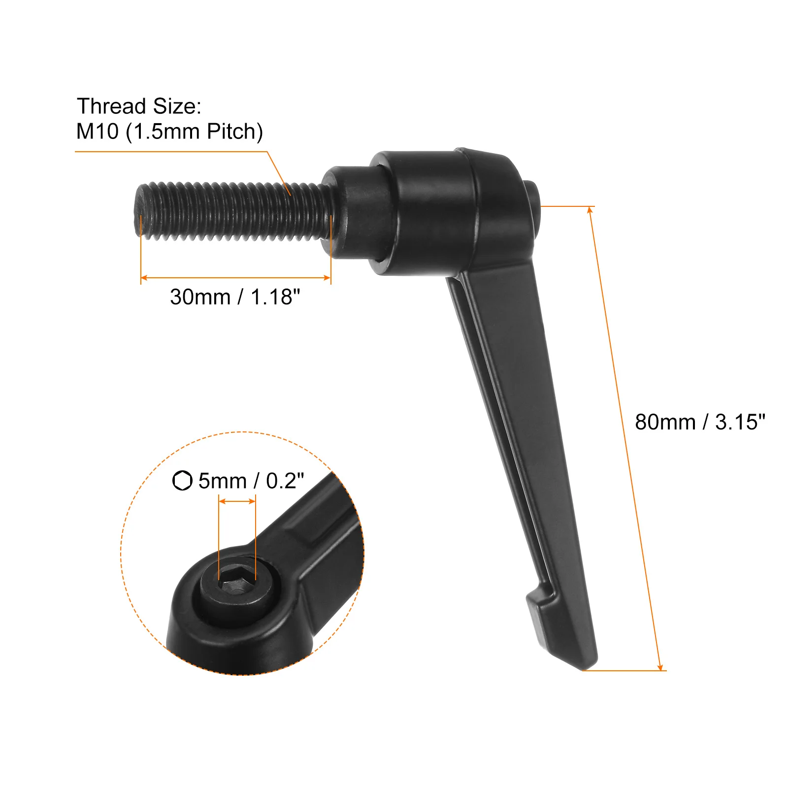 8 Pcs Adjustable Clamping Lever Handles Knob M6 M8 M10 Stud Clamping Lever Handles Bolt Knob 15/16/20/25/30/32/40/50/60MM Black